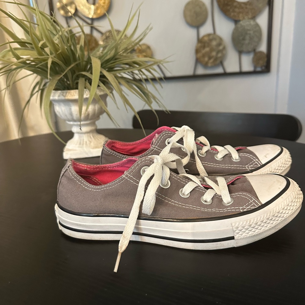 Converse Low-Top Canvas Sneakers in Gray with Pink Lining